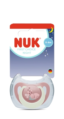 Силиконова залъгалка NUK - First Choice Night, Зайче, 0-6 m