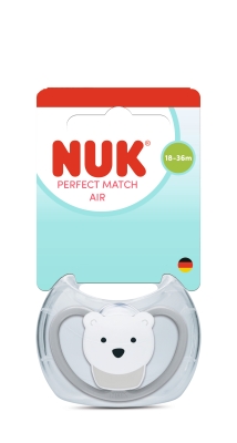 Силиконова залъгалка NUK - Perfect Match Air, Полярна мечка с кутия за стерилизиране, 18-36 m