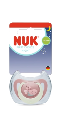 Силиконова залъгалка NUK - First Choice Night, Зайче, 18-36 m