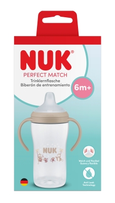 Чаша със силиконов накрайник NUK - Perfect Match, 260 ml, 6+ m, Маймуна