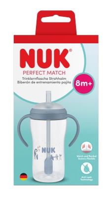 Чаша със сламка NUK - Perfect Match, 260 ml, 8+ m, Пингвин