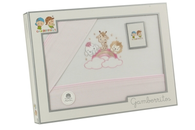 Комплект летни чаршафи от 3 части Gamberritos - Животни, 60 x 120 cm, розов