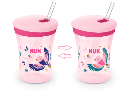 Чаша със сламка Nuk Evolution - Action Cup, 230 ml, 12+ месеца, Chameleon, Розова