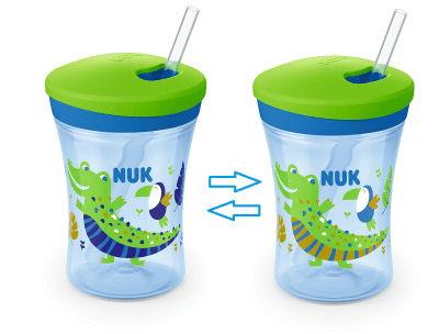 Чаша със сламка Nuk Evolution - Action Cup, 230 ml, 12+ месеца, Chameleon, Синя с зелено