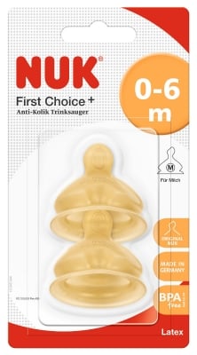 Биберони NUK - First Choice, каучук, 0-6м, размер М, 2 броя