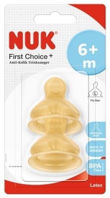 Биберони NUK - First Choice, каучук, 6-18м, размер L, 2 броя