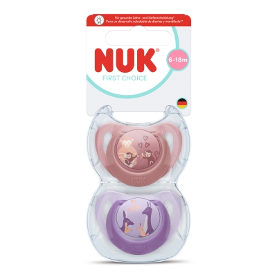 Силиконови залъгалки NUK - First Choice, с декорация Маймуна & Кенгуру, 6-18 m, 2 броя