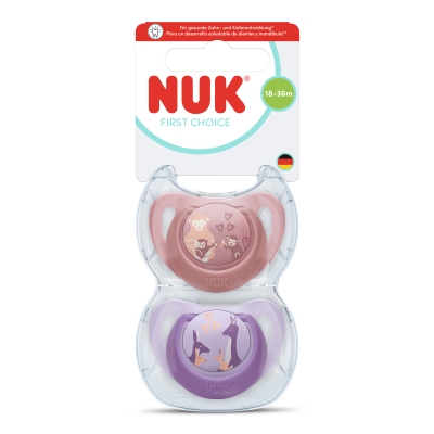 Силиконови залъгалки NUK - First Choice, с декорация Маймуна & Кенгуру, 18-36 m, 2 броя