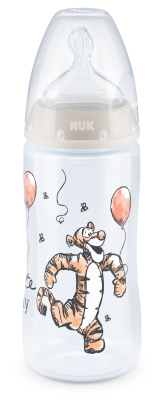 Шише със силиконов биберон NUK First Choice - Disney, 0-6 месеца, 300 ml, Бежово