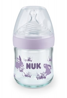 Стъклено шише NUK Nature Sense - TC, Softer, 0+ месеца, 120 ml, Лилаво