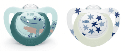 Силиконови светещи залъгалки NUK - Star, Night & Day, 6-18 месеца, 2 броя, Сини