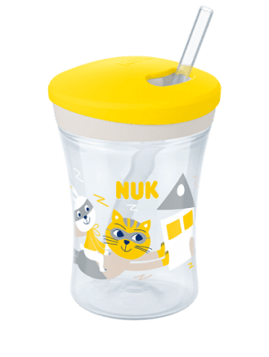 Чаша със сламка NUK - Evolution, Action Cup, 230 ml, 12+ месеца, Жълта