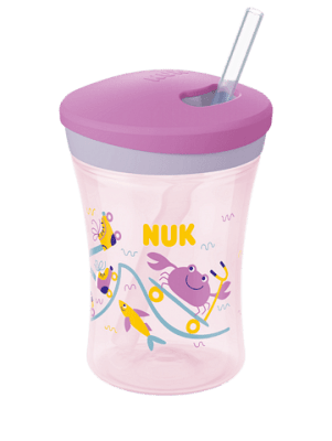 Чаша със сламка Nuk Evolution - Action Cup, 230 ml, 12+ месеца, Лилава