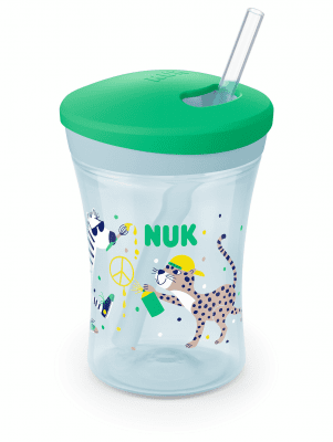 Чаша със сламка Nuk Evolution - Action Cup, 230 ml, 12+ месеца, Зелена