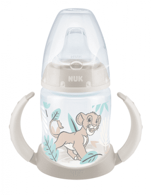 Шише със силиконов накрайник за сок NUK - First Choice, Lion King, TC, 150 ml