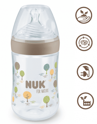 Шише със силиконов биберон NUK for Nature - TC, 260 ml, 0+ месеца, размер M, Бежово
