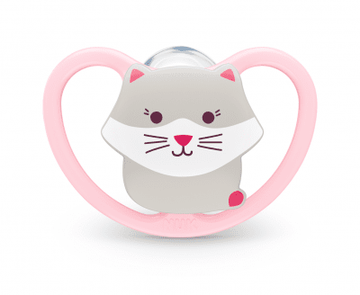 Бебешка силиконова залъгалка с кутийка NUK - Space, Коте 0-6 m