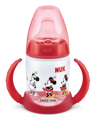 Чаша със силиконов накрайник за сок NUK - First Choice, Mickey, TC, 150 ml, Червена