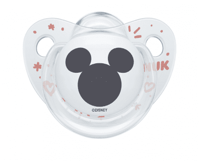 Силиконова залъгалка NUK - Mickey, 0-6 месeца, Бяла