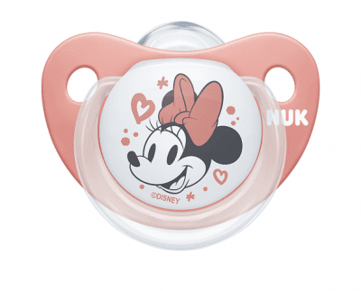 Силиконова залъгалка NUK - Mickey, 6-18 месeца, Червена + кутийка за съхранение и стерилизация