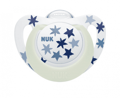 Силиконова залъгалка NUK - Star Night, 18-36 месеца, Сини звезди + кутийка