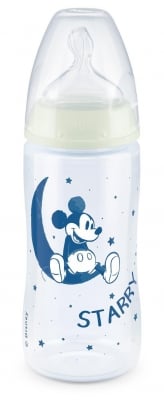 Шише NUK - First Choice, Mickey, Night, Temperature control, 6-18 месеца, 300 ml