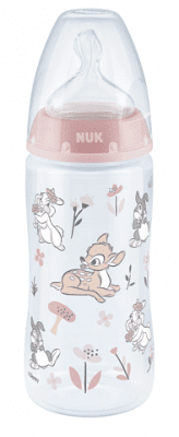 Шише със силиконов биберон NUK First Choice - Bambi, TC, 6 - 18 месеца, 300 ml