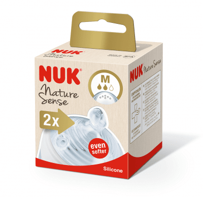 Силиконови биберони NUK - Nature Sense, Softer, размер M, 2 броя