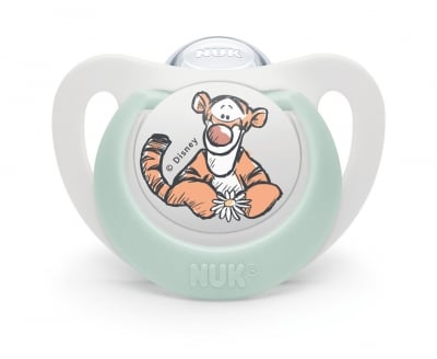 Силиконова залъгалка NUK - Тигър, 6-18 месеца + кутийка за съхранение и стерилизация
