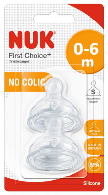 Силиконови биберони NUK First Choice - Размер S, 0-6 месеца, 2 броя