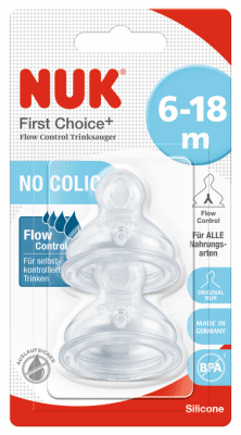 Силиконови биберони NUK First Choice - Flow control, 6-18 месеца, 2 броя