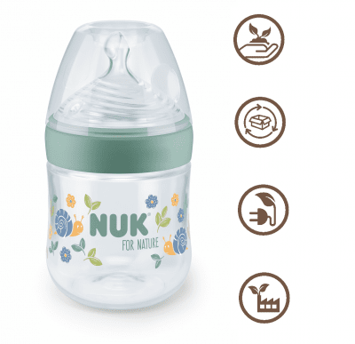 Шише със силиконов биберон NUK for Nature - TC, 150 ml, 0+ месеца, размер S, Зелено