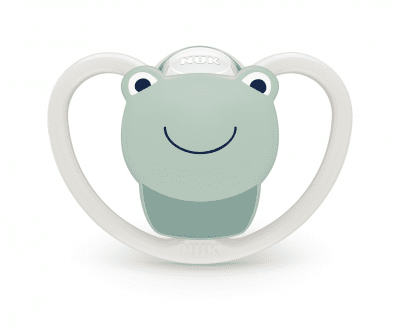 Силиконова залъгалка NUK - Space, Жаба с кутия за стерилизиране, 0-6 m