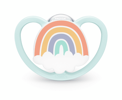 Силиконова залъгалка NUK - Space, Дъга, 0-6 месеца + кутийка