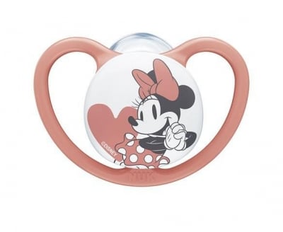 Силиконова залъгалка NUK - Space Mickey, 0-6 месеца, Червена + кутийка