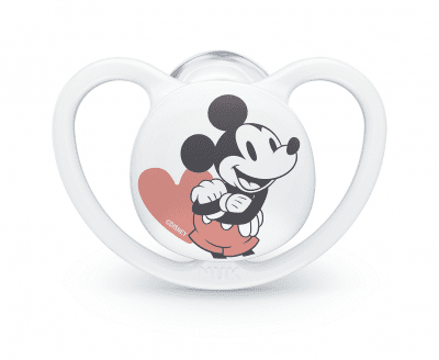 Силиконова залъгалка NUK - Space Mickey, 18-36 месеца, Бяла + кутийка