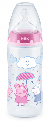 Шише First Choice NUK - Temperature control със силиконов биберон М, 6-18 месеца, PEPPA PIG, girl