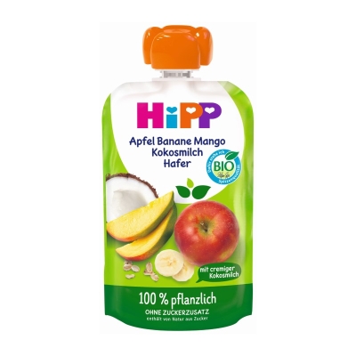 Био плодова закуска Hipp Hippis - Ябълка, банан, манго, кокосово мляко и овес, 100 g