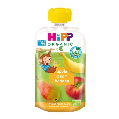 Био плодова закуска Hipp Hippis - Ябълка, круша и банан, 100 g
