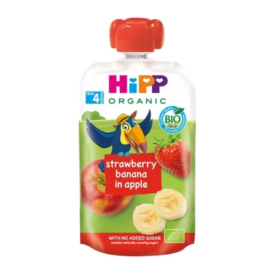 Био плодова закуска Hipp Hippis - Ябълка, ягода и банан, 100 g