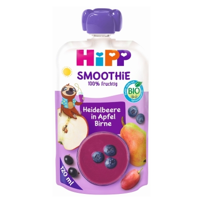 Био плодово смути Hipp Hippis - Ябълка и круша с боровинки, 120 g
