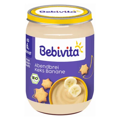 Био млечна каша Bebivita - Лека нощ, Бисквити с банан, 190 g