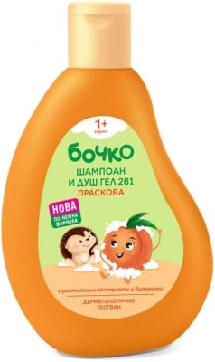 Детски шампоан и душ гел 2 в 1 Бочко - Праскова, 250 ml