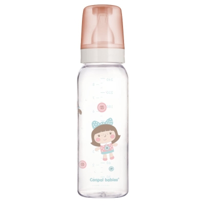 Стъклено шише с антиколик биберон Canpol - Розово, 240 ml