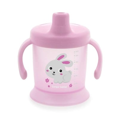 Неразливаща се чаша с твърд накрайник и капаче Canpol - Bunny and Company, 200 ml, Розова