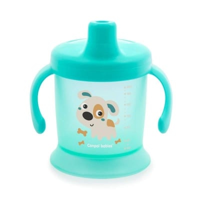 Неразливаща се чаша с твърд накрайник и капаче Canpol - Bunny and Company, 200 ml, Зелена