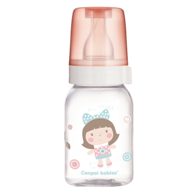 Стъклено шише с антиколик биберон Canpol - Розово, 120 ml