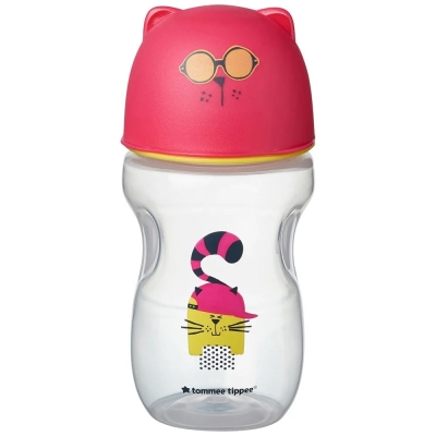 Неразливаща се чаша с мек силиконов накрайник Tommee Tippee, Розова, 300 ml, 12 m+