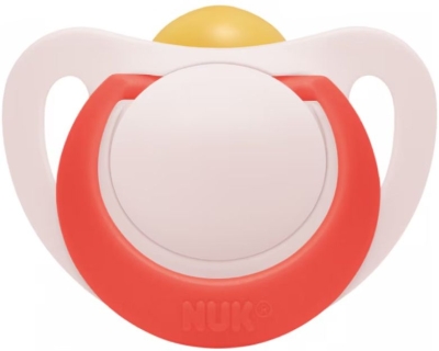 Каучукова залъгалка NUK - Star, с кутия за стерилизиране, 18-36 m, Розова