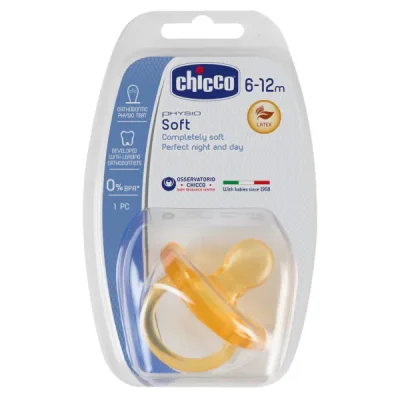 Биберон-залъгалка Chicco - Physio Soft, каучук, 6-12 m